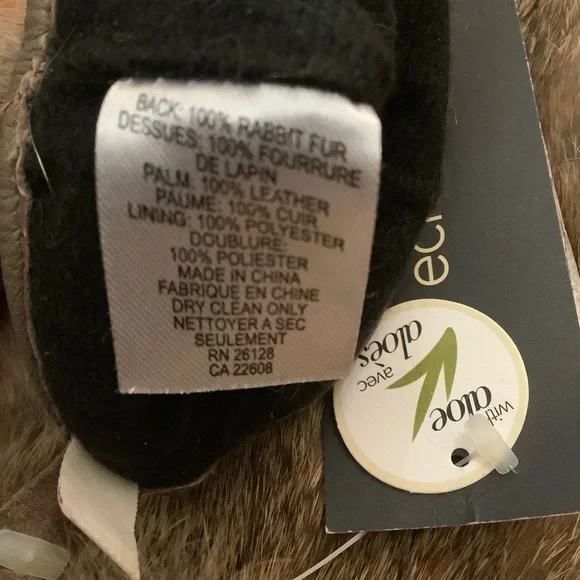 Echo Leather & Rabbit Fur Women’s Mittens L-XL Color Taupe Nude With Aloe NWT - Picture 4 of 12